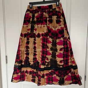 DKNY A-Line Skirt in Black and Red Tie-Dye